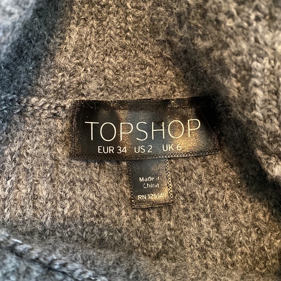 Topshop Gray Turtleneck Wide Long Sleeve Gray Ribbed Knit Crop Top Sweater - Picture 10 of 11